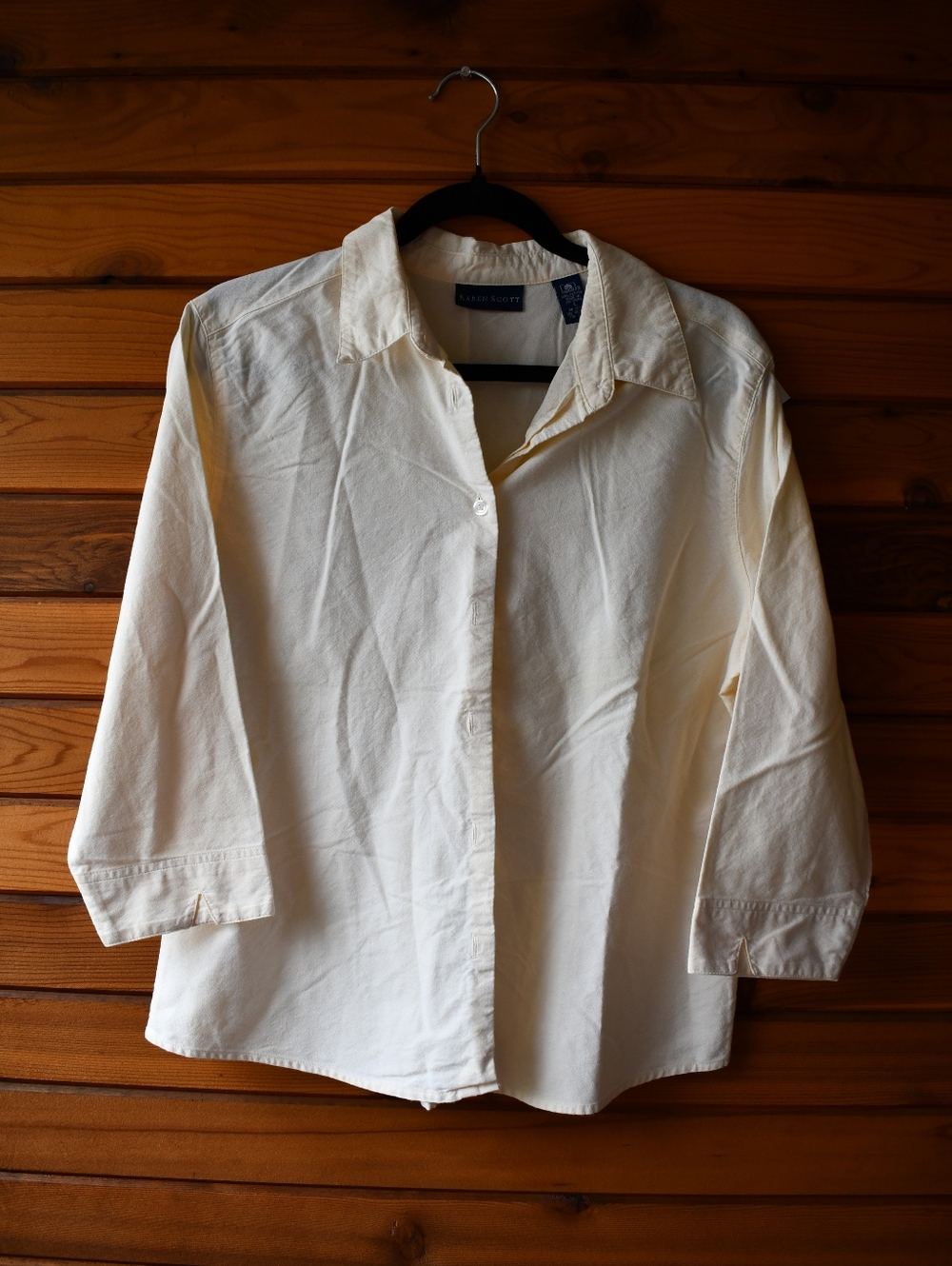 1990s Karen Scott 100% Cotton Cream Button-Up Shirt